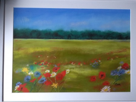 Veldbloemen, pastelkrijt 2019,,Verkocht